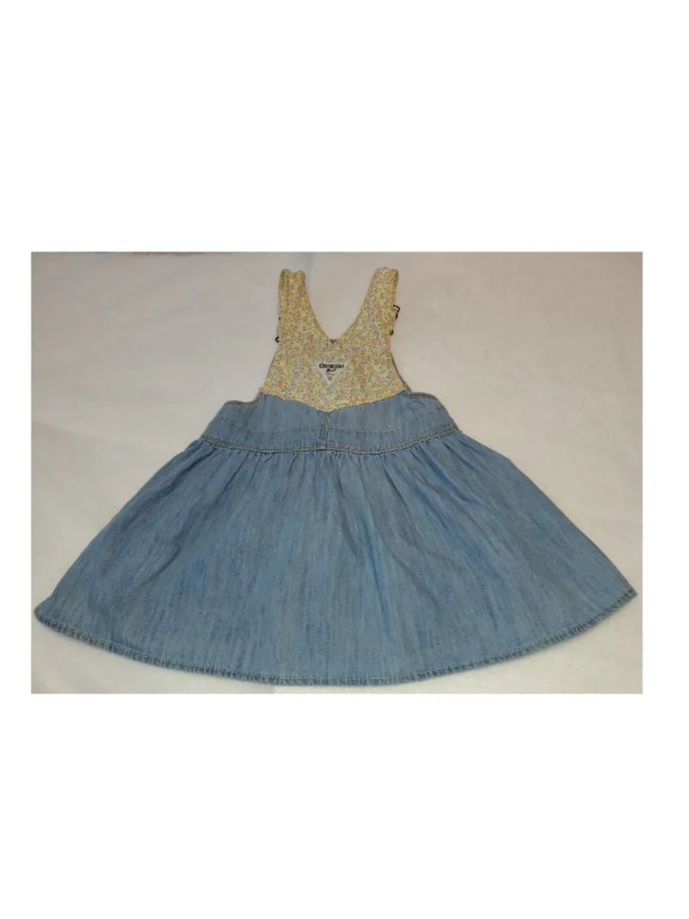 OshKosh B’gosh Girls 3T Denim Overall Jumper Dress Floral Pocket & Straps